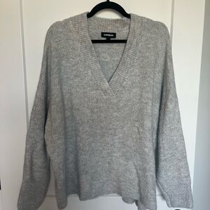 Express Light Gray V-Neck Sweater